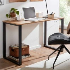 120x76x60 Schreibtisch In Eiche & Schwarz - Tiorondo -Tulcea Shop 120x76x60 schreibtisch in eiche schwarz mit u fuss gestell tiorondo 02