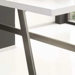 140x60 Schreibtisch In Weiß Lackiert - Abelka -Tulcea Shop 140x60 schreibtisch in weiss lackiert mit buegelgestell edelstahl optik abelka 02
