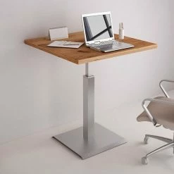 Höhenverstellbarer Küchentisch Auf Säulengestell - Stacie -Tulcea Shop hoehenverstellbarer kuechentisch auf saeulengestell in silber wildeiche dekor stacie 02