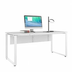 Moderner Home Office Schreibtisch In Drei Breiten - Dessinvo -Tulcea Shop moderner home office schreibtisch in drei breiten mit glasplatte in weiss dessinvo 03