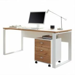 Scandi Schreibtisch Kombi In Weiß - Ziharo (zweiteilig)