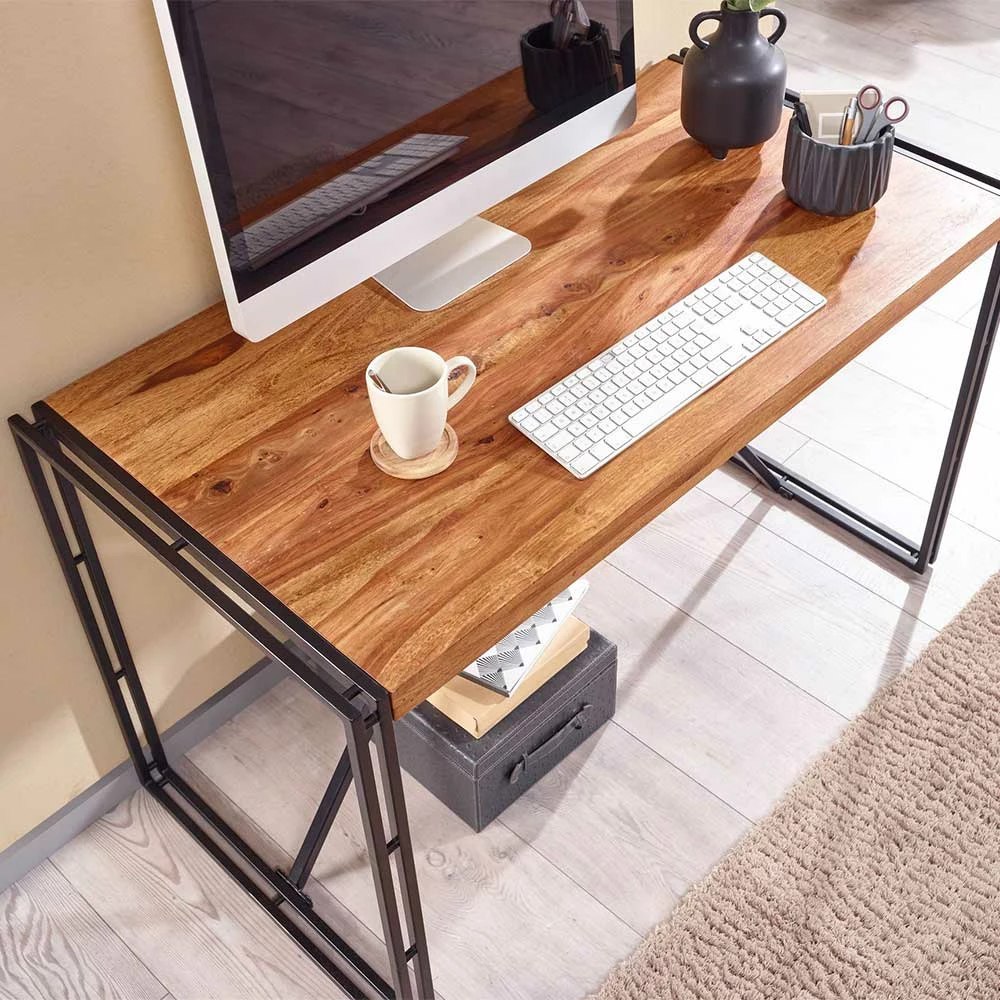 Schreibtisch aus Sheesham massiv - Elmin Schreibtisch Aus Sheesham Massiv - Elmin -Tulcea Shop schreibtisch aus sheesham massiv mit buegelgestell schwarz elmin 02