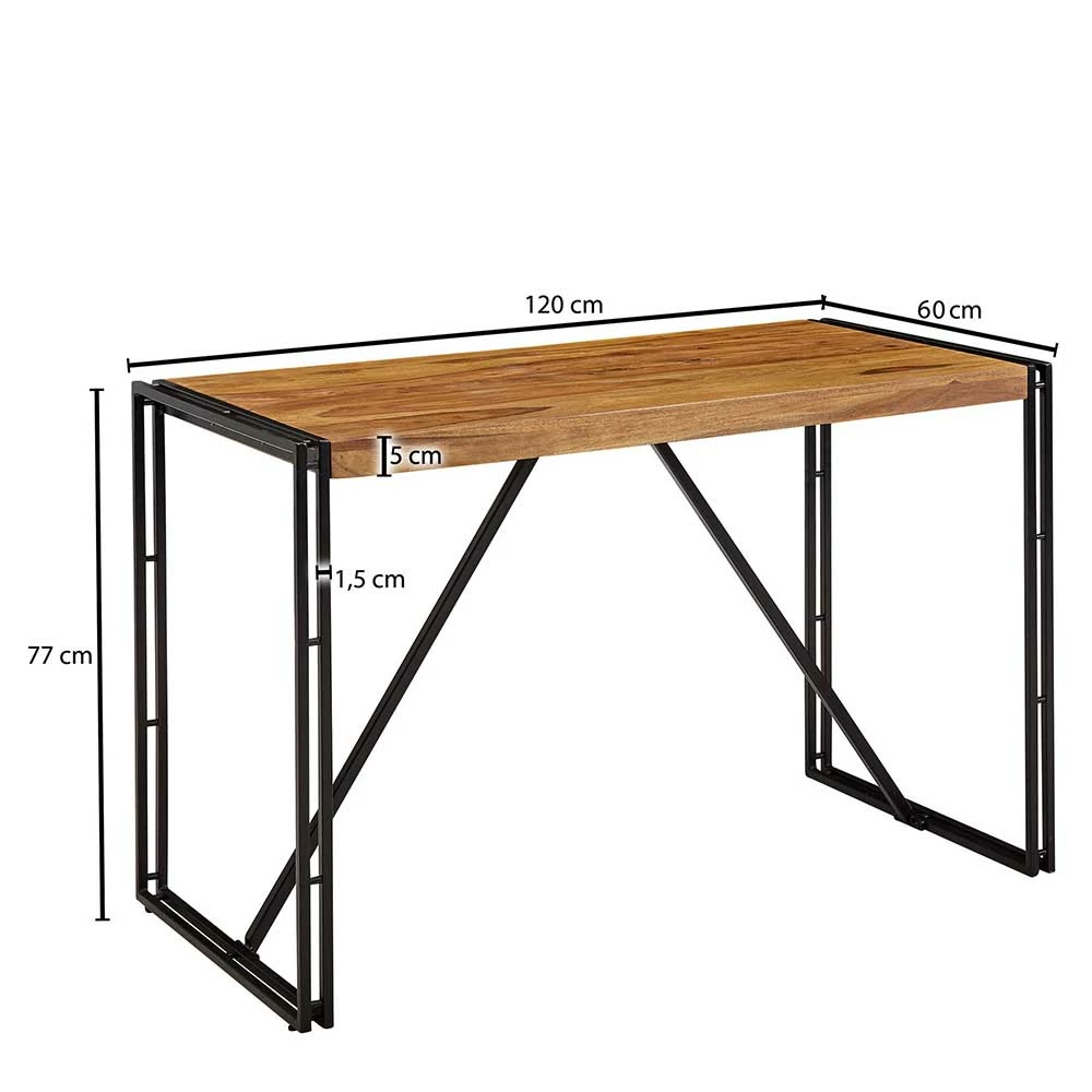 Schreibtisch aus Sheesham massiv - Elmin Schreibtisch Aus Sheesham Massiv - Elmin -Tulcea Shop schreibtisch aus sheesham massiv mit buegelgestell schwarz elmin 04