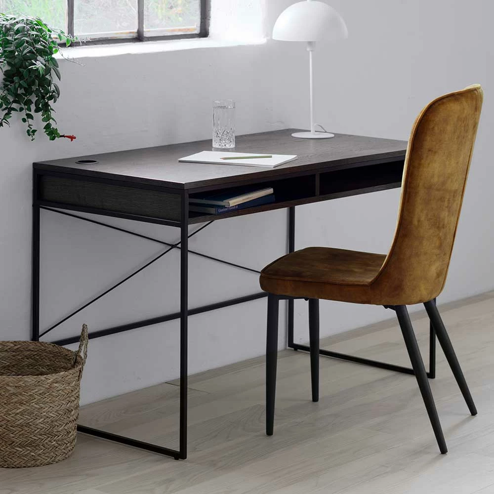 Schreibtisch mit 2 Staufächern in Wildeiche dunkel - Dalavera Schreibtisch Mit 2 Staufächern In Wildeiche Dunkel - Dalavera -Tulcea Shop schreibtisch mit 2 staufaechern in wildeiche dunkel mit buegelgestell schwarz dalavera 02