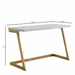 Weißer Hochglanz Schreibtisch Mit Gestell Gold - Zerifa -Tulcea Shop weisser hochglanz schreibtisch mit gestell gold in modernem design zerifa 04