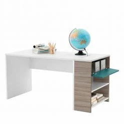 Weißer Schreibtisch Enrys Mit Holzdekor Und Petrol 12 Weißer Schreibtisch Enrys Mit Holzdekor Und Petrol -Tulcea Shop weisser schreibtisch holzdekor und petrol seitenregal inklusive enrys 04