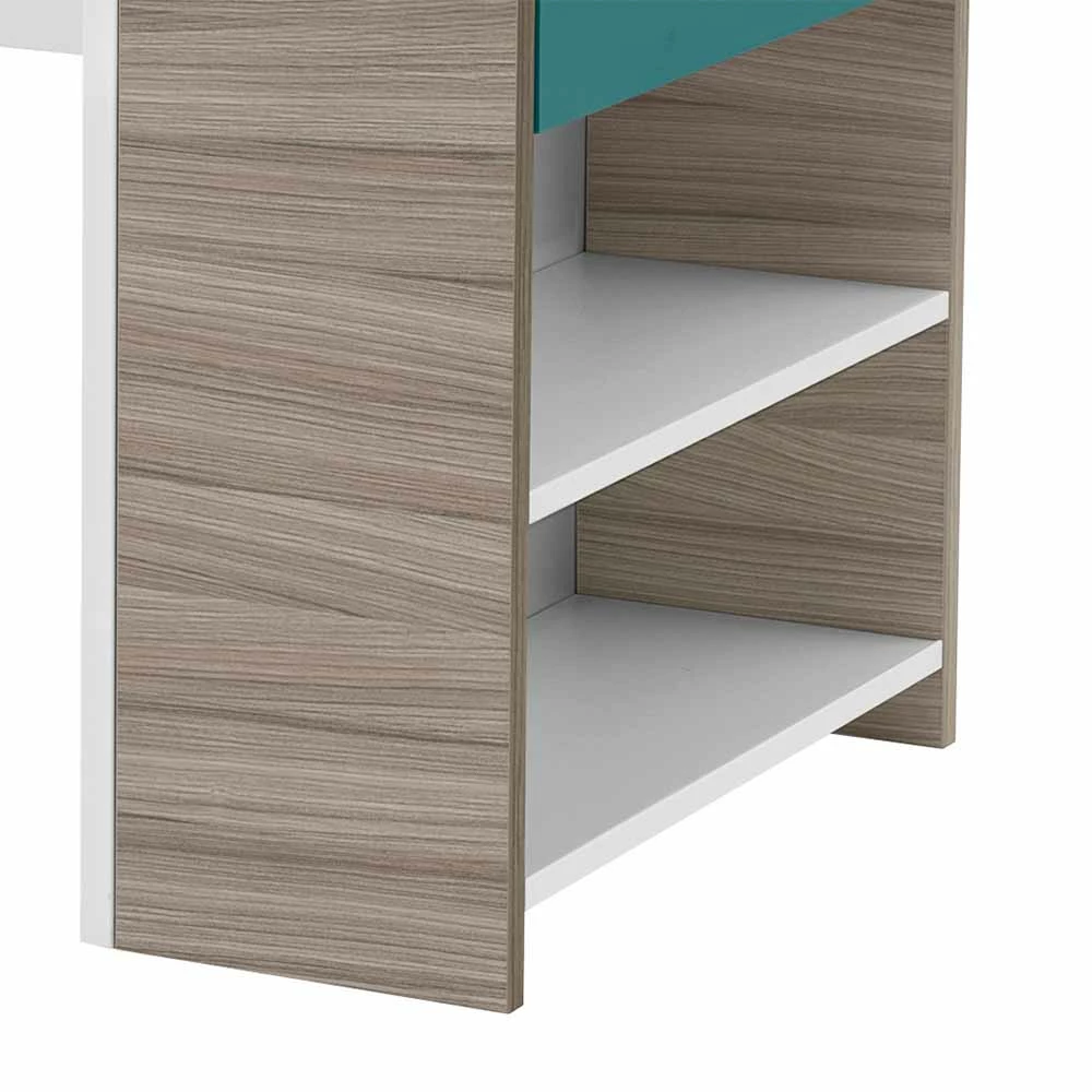 Weißer Schreibtisch Enrys Mit Holzdekor Und Petrol 8 Weißer Schreibtisch Enrys Mit Holzdekor Und Petrol – Bild 6