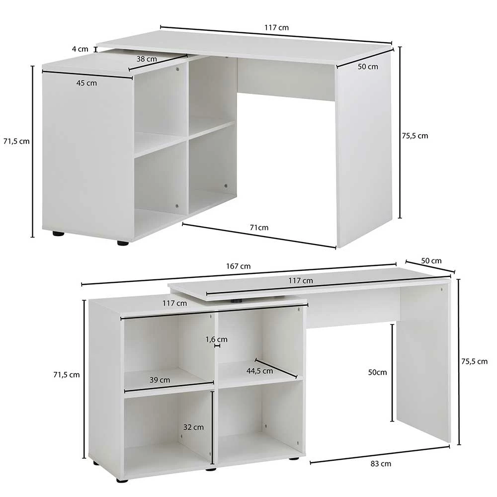 Weißer Schreibtisch Mit Regal An Der Seite - Registria 7 Weißer Schreibtisch Mit Regal An Der Seite - Registria – Bild 5